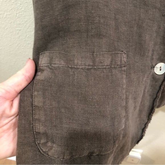 CUT-LOOSE linen blend raw edge jacket. Lagenlook, casual. Size M - Picture 3 of 8
